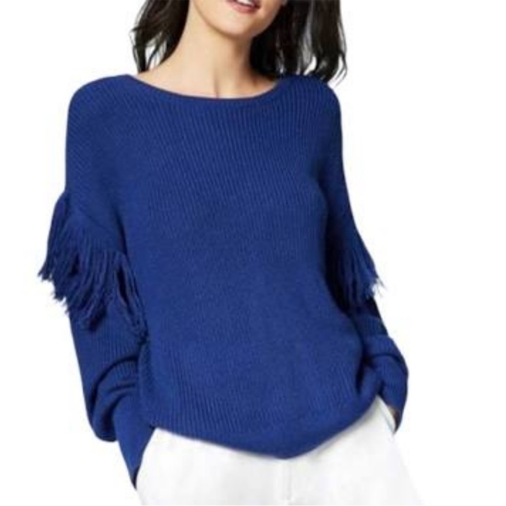 Ramy Brook Erin Navy Blue Fringe Sweater size Small